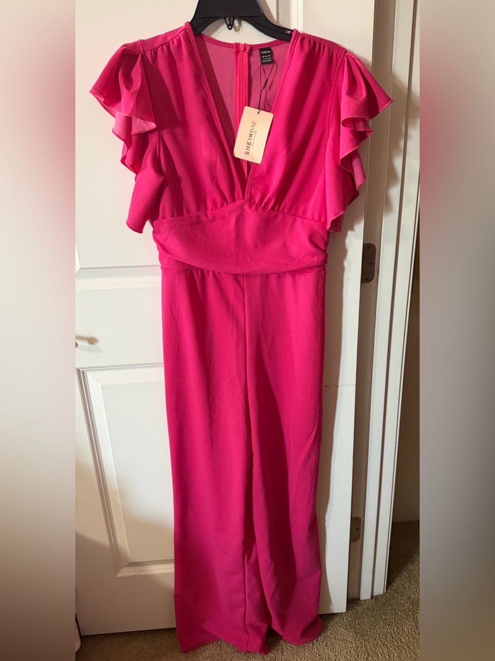 SHEIN Hot Pink V-Neck Jumpsuit with Zip Back
